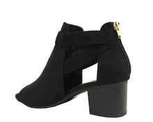 City Classified Women's Cutout Side Strap Mid Black Chunky Heel Fashion Ankle Bootie Boots