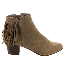 Breckelles GK88 Women Faux Suede Fringe Chunky Heel Ankle Boot