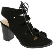 Top Moda Women's Cutout Lace Up Peep Toe Stacked Chunky Heel Sandal