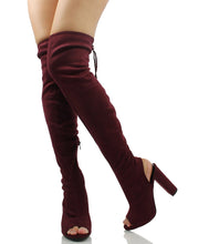 Delicious Women's Faux Suede Stretchy Open Toe Open Back Over The Knee Block Chunky Heel Boot