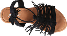 Anna by Anna Shoes Women's Ruffle-18 Fringe Tassel Ankle Wrap Flat Sandal