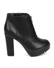 Breckelles DD64 Women Leatherette Almond Toe Chunky Heel Platform Zipper Bootie