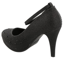 Top Moda Women's Embellished Rhinestone Ankle Strap Round Toe Pump