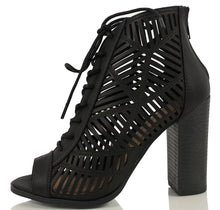 Delicious Women's Message Faux Nubuck Leather Lace Up Cutout Chunky Heels
