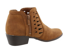 Top Moda Women's Western Geometric Cut Out Chunky Stacked Low Heel Ankle Bootie