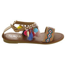 Refresh ID96 Women's Bohemian Chain Tassel Ankle Strap Flat sandals