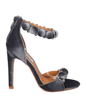 Cape Robin Alza-45 Women Velvet Pom Pom Stiletto Sandal Ankle Strap Sandal