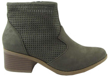City Classified Women's Weezie Perforated Faux Suede Cowboy Low Stacked Heel Ankle Booties