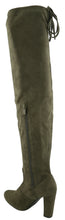 Top Moda Women's Over The Knee Thigh High Adjustable Lace Back Stacked Chunky Heel Boot
