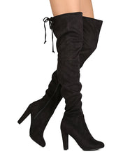 Pamela 09 Womens Over The Knee Block Heel Drawstring Almond Toe Boots