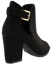 Top Moda Women's Buckle Open Side Peep Toe Block Heel Ankle Bootie