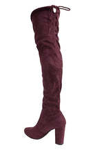 Delicious Women's Faux Suede Back Tie Over the Knee Chunky High Heel Dress Boot