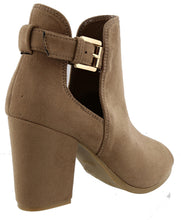 Top Moda Women's Buckle Open Side Peep Toe Block Heel Ankle Bootie
