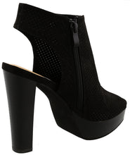 Top Moda Women's Perforated Open Toe Chunky Stacked Block Heel Ankle Bootie