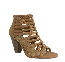 LEXIS! Women's Braided Strappy Cage Stacked Mid Heel Ankle Bootie