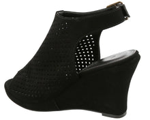 Top Moda Women's Laser Cut Slingback Peep Toe Wedge Bootie Sandal