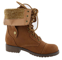 Top Moda Women's Lace-Up Cuff Fold-Over Snap Moto Combat Mid-Calf Boot