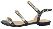 Chase & Chloe Women's Strappy Rhinestone Slingback Flat Sandal