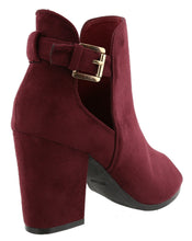 Top Moda Women's Buckle Open Side Peep Toe Block Heel Ankle Bootie
