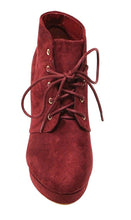 Bella Marie Goldie-21 Women's almond toe platform lace up chunky heel ankle high suede booties