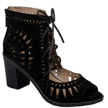 Breckelle's Women's Lasercut Stacked Chunky Heel Peep Toe Sandal