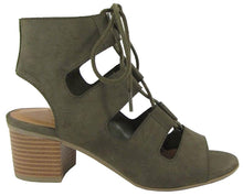 City Classified Women's Cutout Lace Up Stacked Chunky Heel Sandal