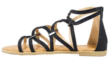 BF Betani Women's Metallic Glitter Cutout Gladiator Flat Sandal