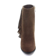 Soda Women's Jervis Faux Suede Double Fringe Moccasin Ankle Boots, British Tan, 5.5 M US