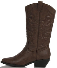 Soda Women's Reno Western Cowboy Pointed Toe Knee High Pull On Tabs Boots