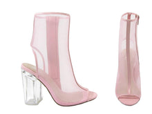 Delicious Women's Ope Toe Mesh Block Chunky Clear Perspex Heel Ankle Boot Bootie