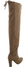 Top Moda Women's Over The Knee Thigh High Adjustable Lace Back Stacked Chunky Heel Boot