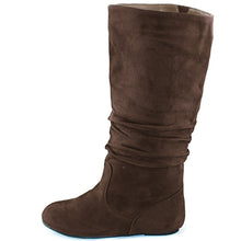 Women's Mid Calf Slouch Faux Suede Comfortable Slip On Round Toe Flat Heel Knee High Boots Fashion Shoes