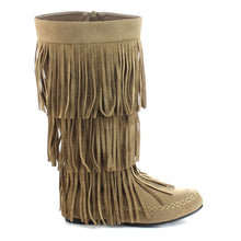 Refresh JOLIN-02 Women's Fringe Moccasin Flat Heel Zipper Under Knee High Boots