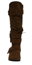 Anna BD-2523 women's side zipper buckle 4 multi strips knit collar knee high boots