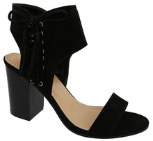 Top Moda Women's Lace Up Side Tassel Fringe Stacked Chunky Heel Sandal