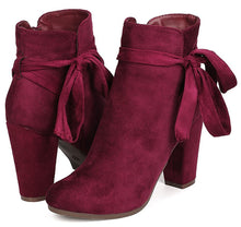 Breckelle's Women's Wrap Around Bow Chunky Stacked Wrapped Heel Ankle Bootie