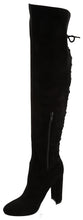Top Moda Women's Over the Knee Drawstring Back Lace Stacked Block Heel Boot