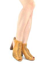 Chase & Chloe Brian-1 Women's Cutout Weave Ankle Strap Chunky Heel