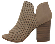 Soda Women's Open Toe Perforated Stacked Block Heel Ankle Bootie