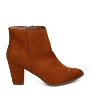 Breckelles GA93 Women Faux Suede Pointy Toe Chunky Heel Bootie