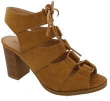 Top Moda Women's Cutout Lace Up Peep Toe Stacked Chunky Heel Sandal