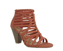 LEXIS! Women's Braided Strappy Cage Stacked Mid Heel Ankle Bootie