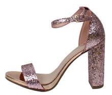Delicious Women's Glitter Open Toe Ankle Strap Block Heel Sandal