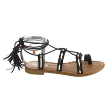 Refresh ID48 Women's Gladiator Strappy Lace Up Tassel Flat Beach Sandal