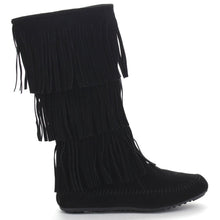 NATURE BREEZE CHEROKEE-03 Women's Comfort Moccasin Fringe Slip On Flat Boots