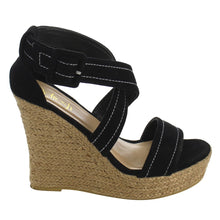 Refresh IE53 Women Stitched Criss Cross Strap Espadrille Platform Wedge Sandals