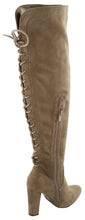 Top Moda Women's Over the Knee Drawstring Back Lace Stacked Block Heel Boot