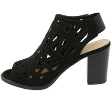Top Moda Women's Laser Cut Slingback Stacked Chunky Heel Peep Toe Bootie