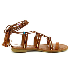Refresh ID48 Women's Gladiator Strappy Lace Up Tassel Flat Beach Sandal