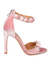 Cape Robin Alza-45 Women Velvet Pom Pom Stiletto Sandal Ankle Strap Sandal